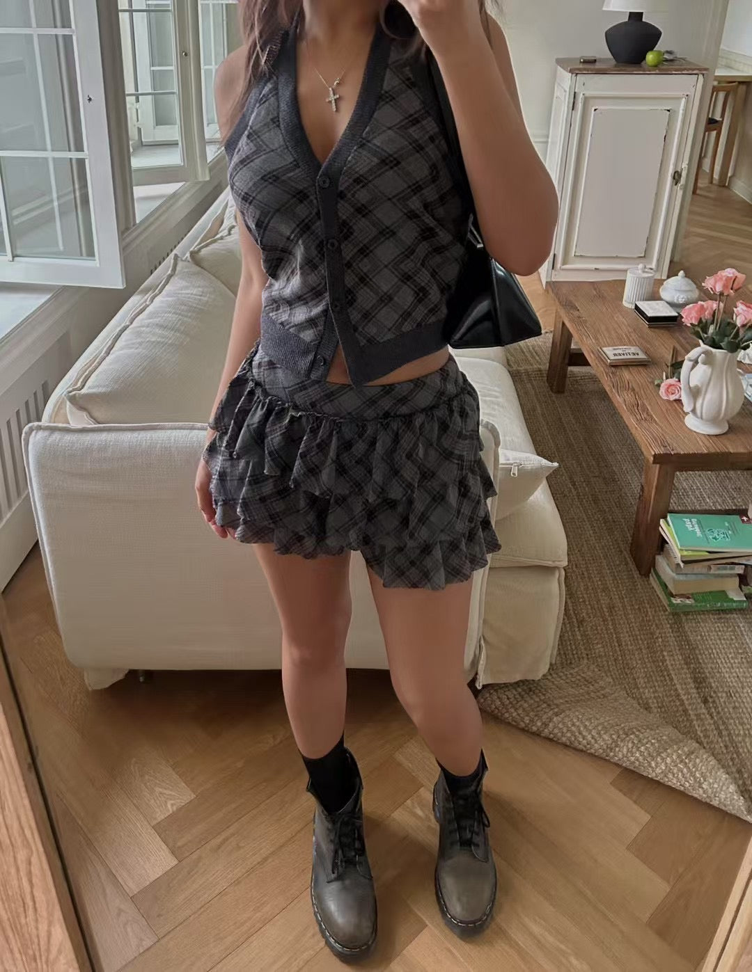 【復古美式女生必入】Button Front Checkered Halter Top
