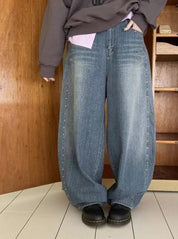 【人氣鉚釘彎刀牛仔褲】Viral Rivet Barrel Jeans