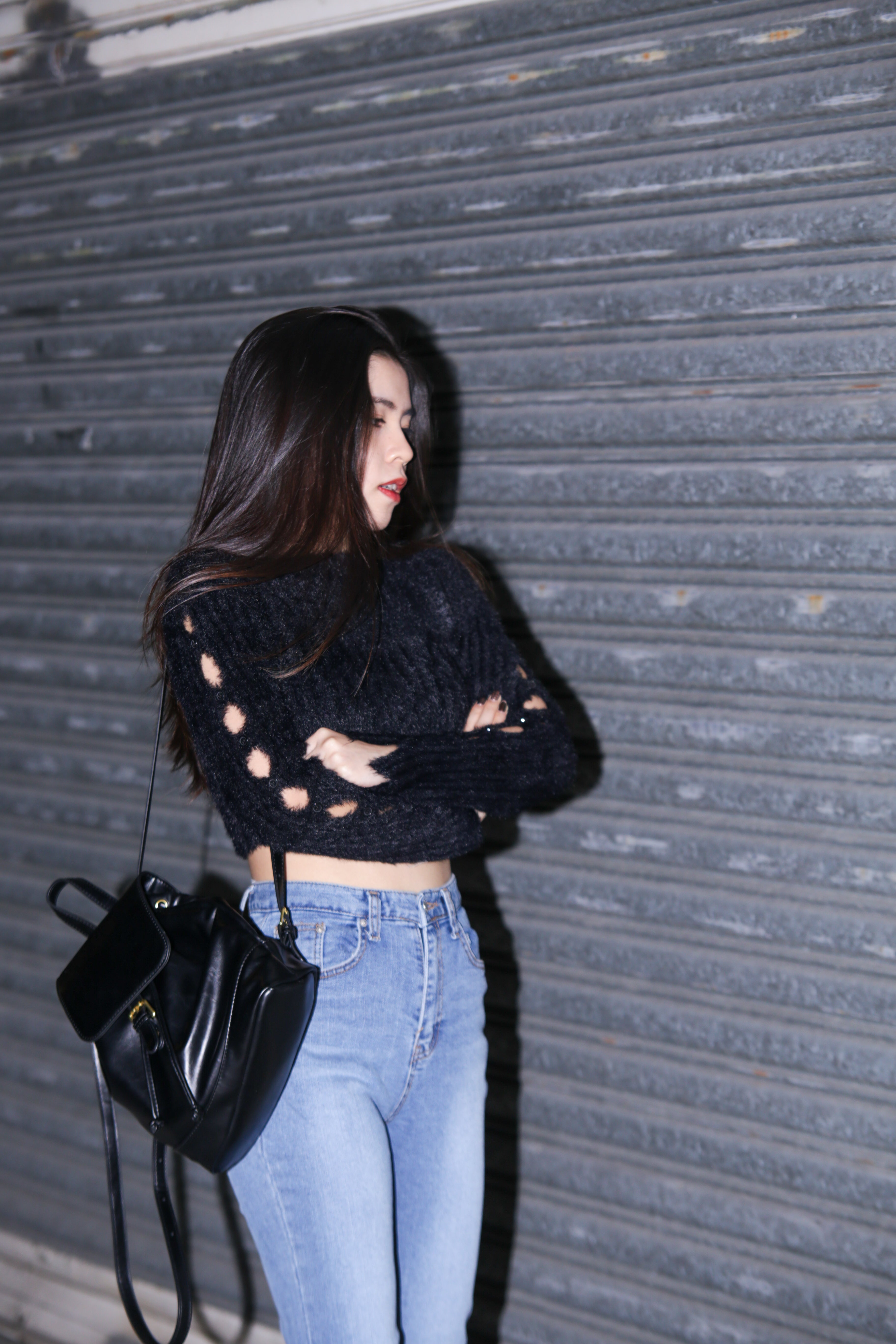 Solid Fluffy Hollow Out Crop Top