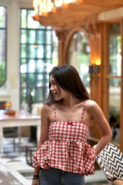 #T246 Checkered Ruffle Cami Top