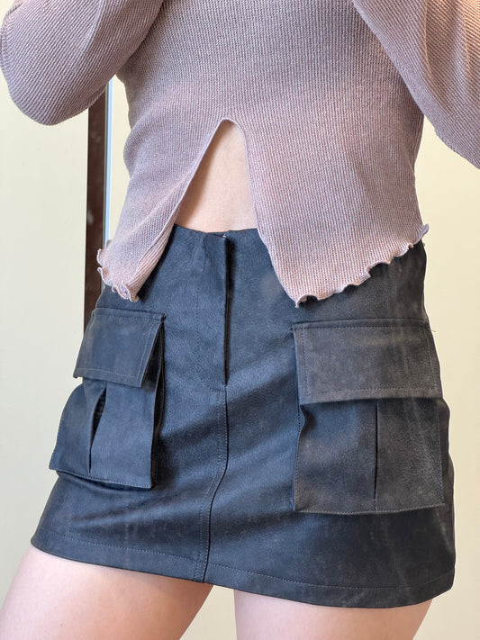 Pocket Solid Leather Skirt