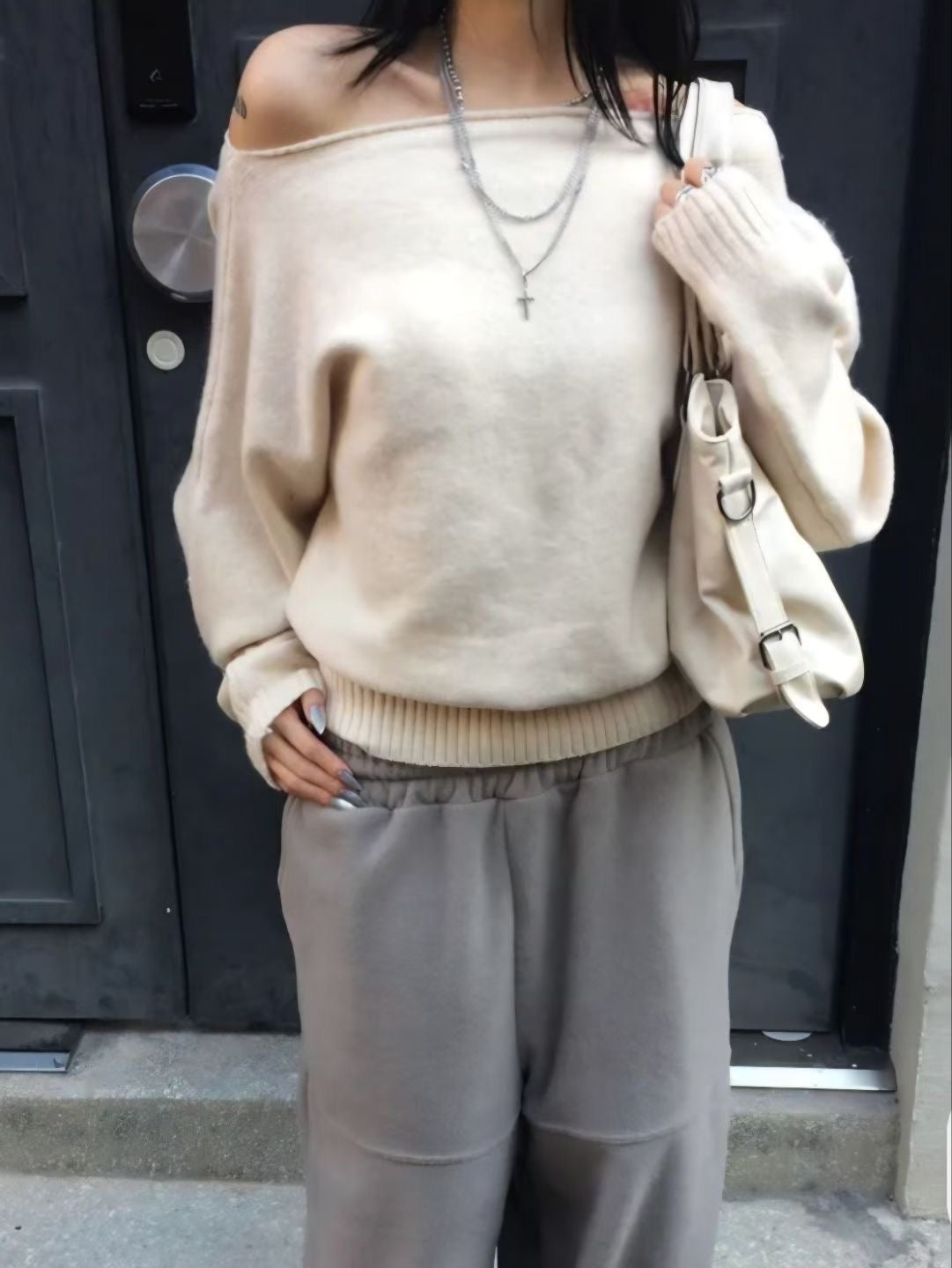 【歐美感針織Top】Ribbed Off Shoulder Cardigan