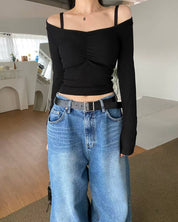 【心型領口長袖Crop Top】 Hearty Neck 2 Way Long Sleeve Top