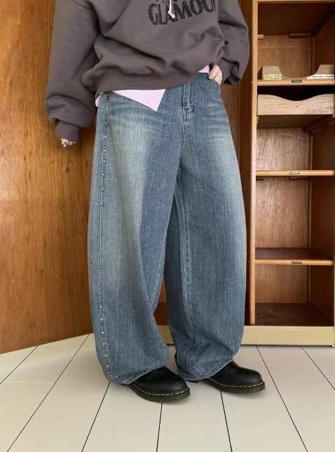【人氣鉚釘彎刀牛仔褲】Viral Rivet Barrel Jeans