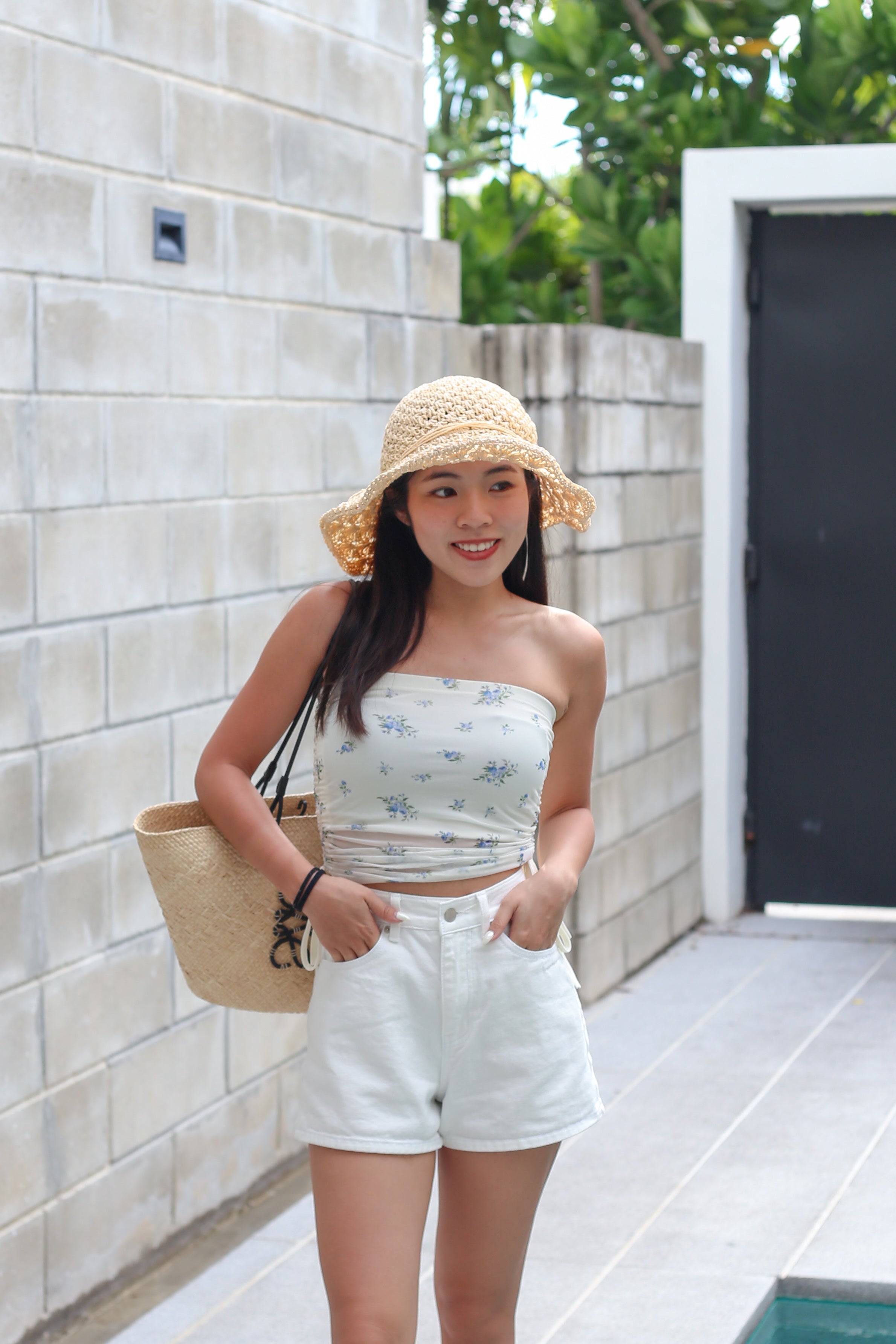 【復古田園感】Ditsy Floral Ruched Side Tube Top