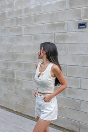 #T244【衣櫃必備背心】Basic Solid Button Front Tank Top