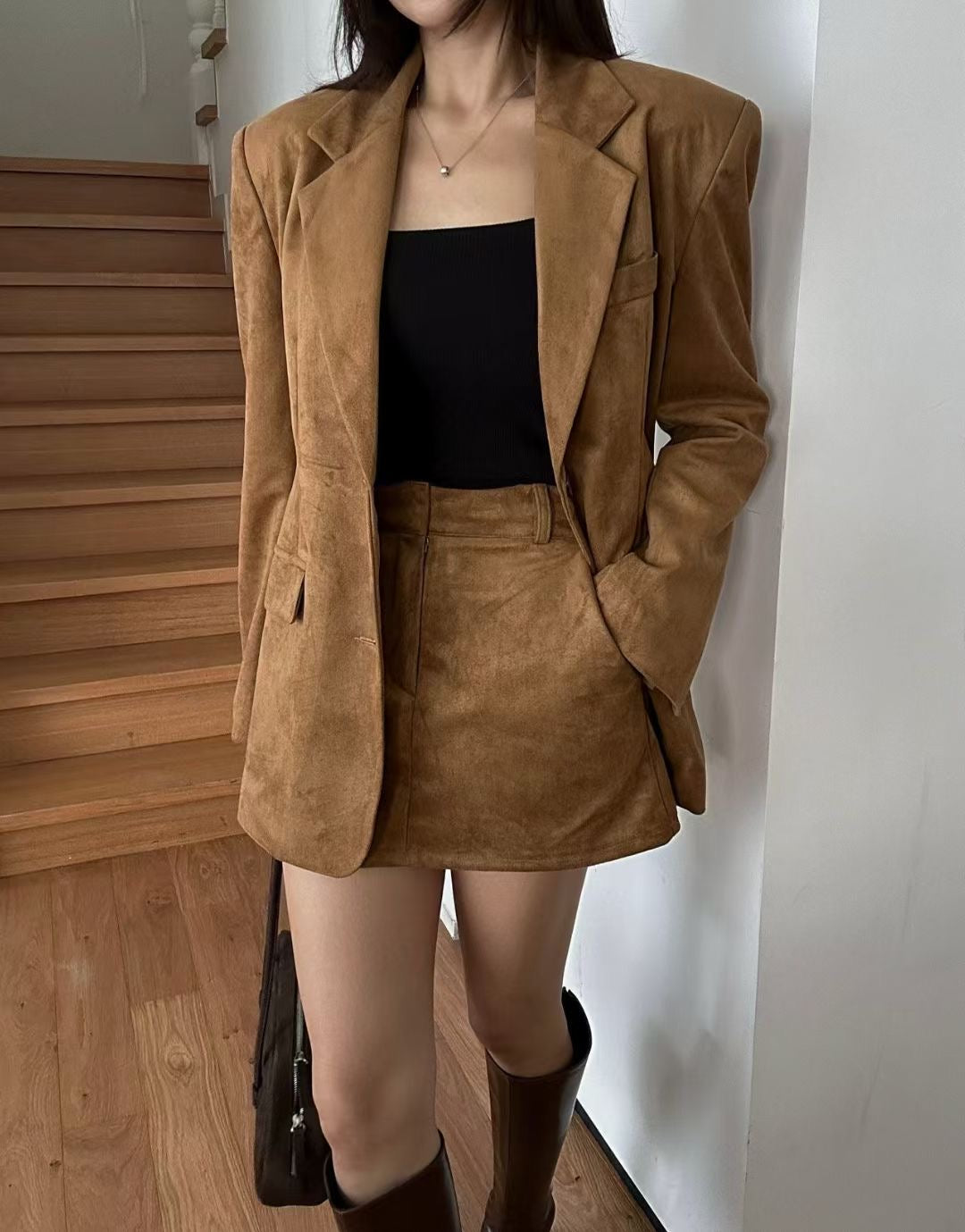 【麂皮西裝套裝｜可分開入手】Solid Suede Pocket Blazer Set
