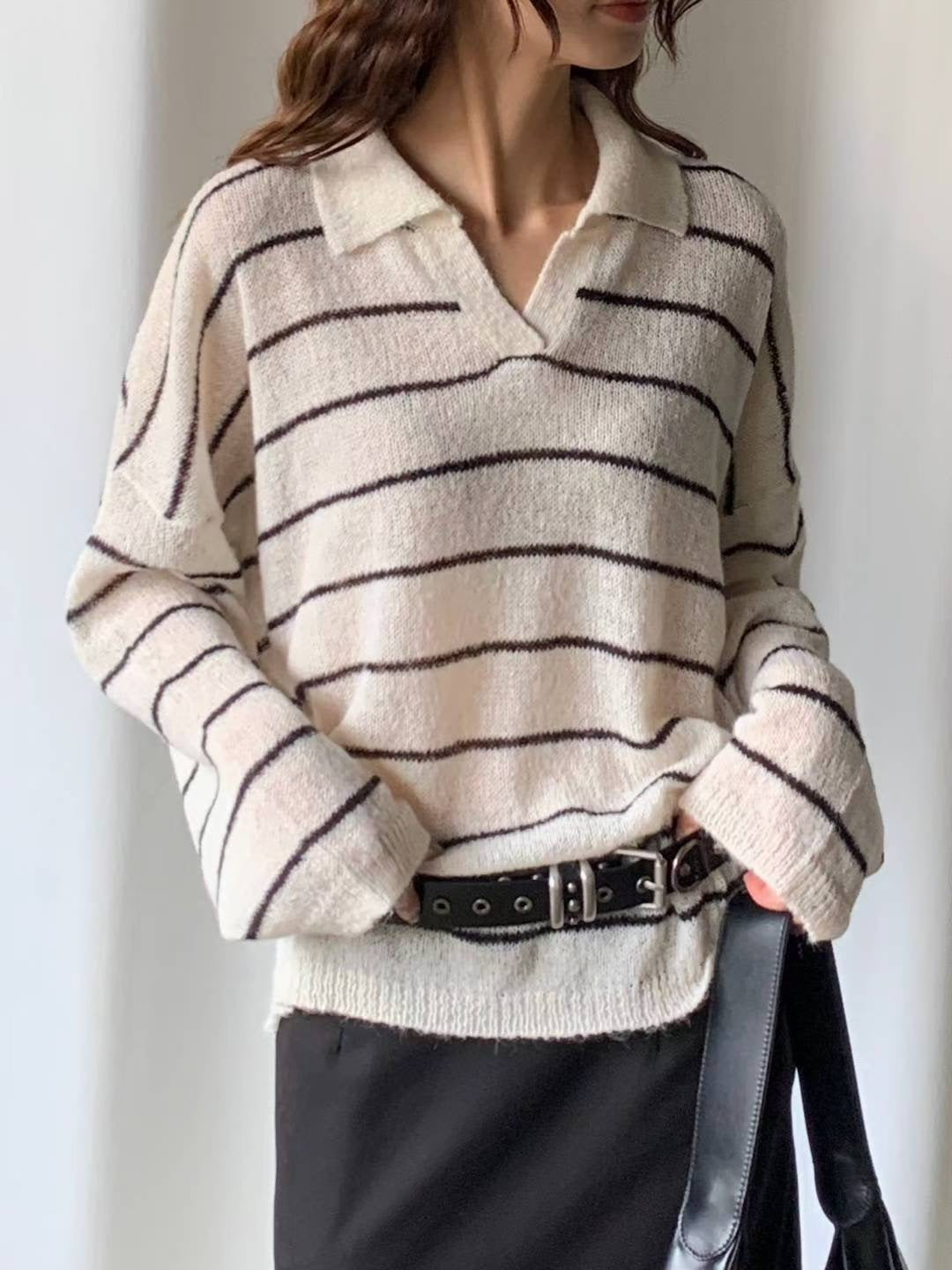 【秋冬必備｜透膚感Max！】See Through Striped Collared Cardigan