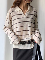 【秋冬必備｜透膚感Max！】See Through Striped Collared Cardigan