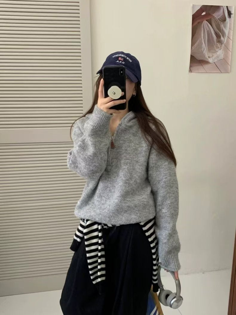 【🇰🇷韓國連線｜限時優惠價！】純色針織Half Zip Hoodies