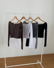 【單肩長袖Crop Top】 Sheri Unbalanced Long Sleeve Crop Top