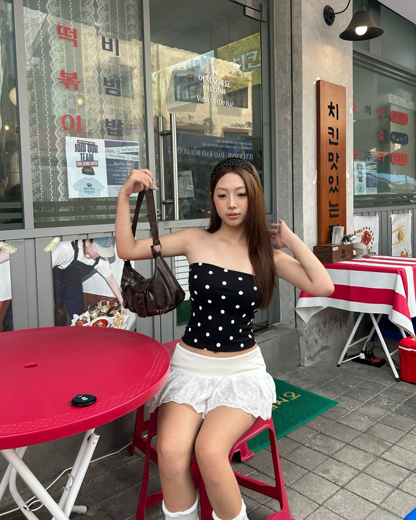 Bichan Strapless Polka dot Top