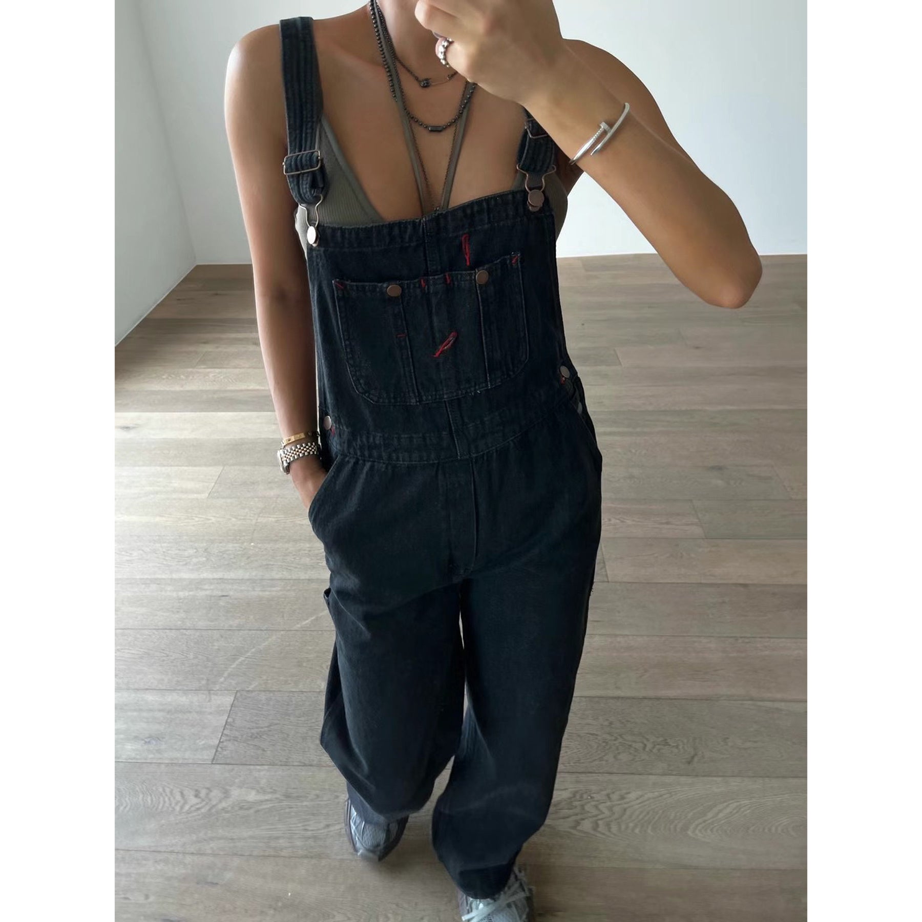 Solid Denim Overall Jumpsuit