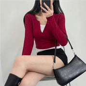 【假兩件長袖Crop Top】 Layered Long Sleeve Crop Top