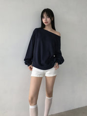 【歐美風單肩sweater】 Long Sleeve Off Shoulder Sweater