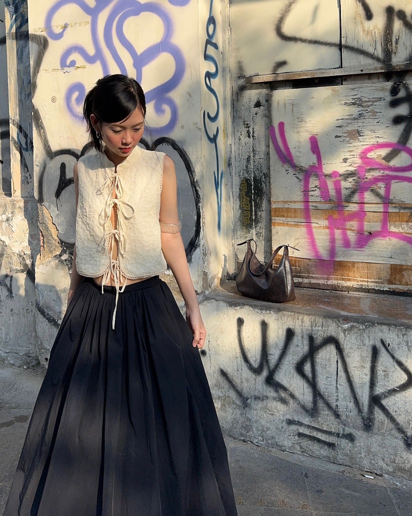 Ivory Petal Front Tie Top
