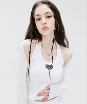 LUV IS TRUE SU LOGO HALTER NECK TOP