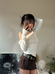 【千禧辣妹style🩶】Fluffy Melo Off Shoulder Top