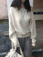 【歐美感針織Top】Ribbed Off Shoulder Cardigan