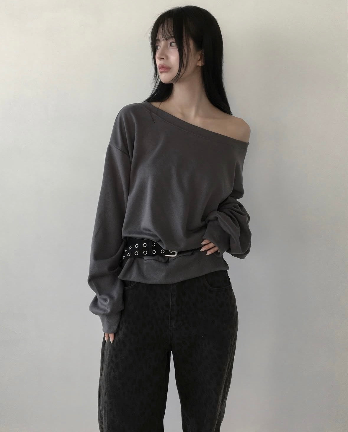 【歐美風單肩sweater】 Long Sleeve Off Shoulder Sweater
