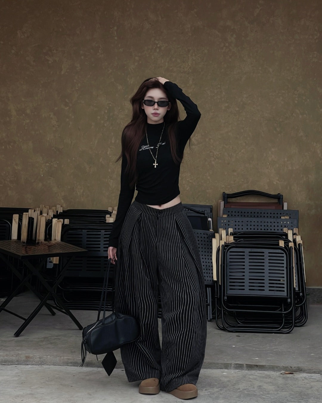 Outerity striped wide leg pants