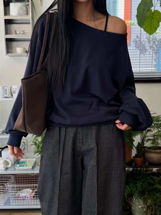 【歐美風單肩sweater】 Long Sleeve Off Shoulder Sweater