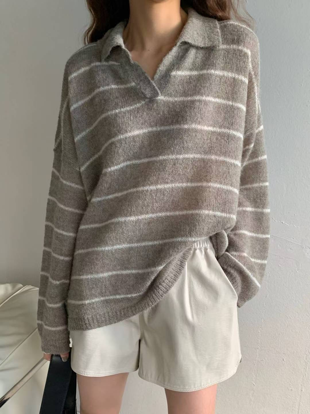 【秋冬必備｜透膚感Max！】See Through Striped Collared Cardigan