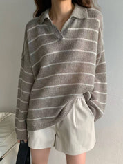 【秋冬必備｜透膚感Max！】See Through Striped Collared Cardigan