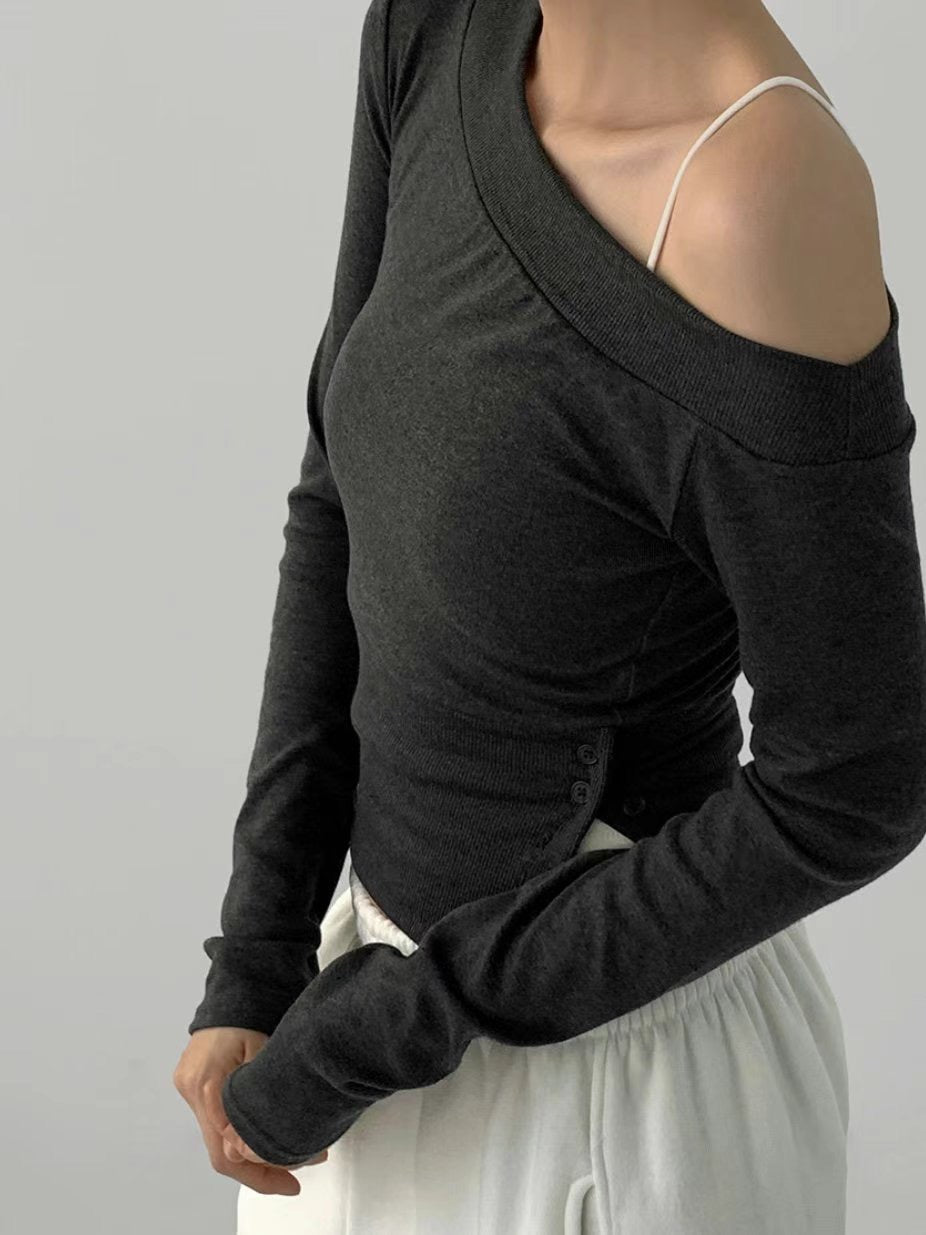 【小性感單肩Top】Vienna Solid Single Shoulder Top