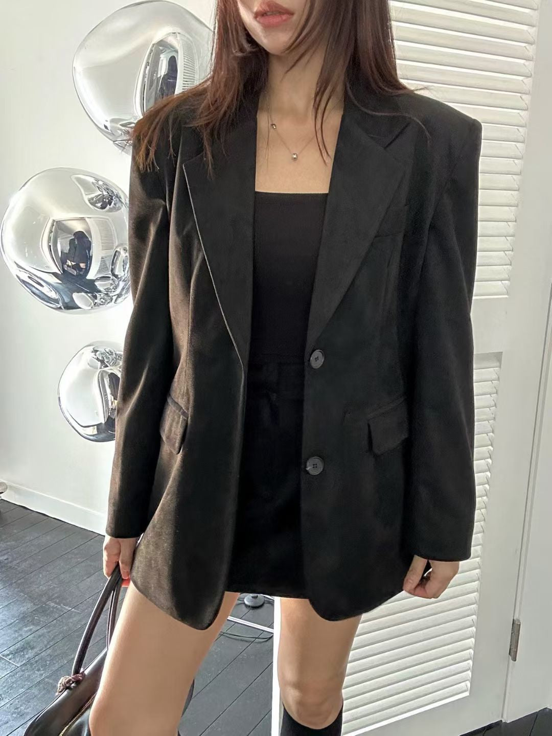 【麂皮西裝套裝｜可分開入手】Solid Suede Pocket Blazer Set