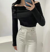 Long Sleeve Off Shoulder Solid Top