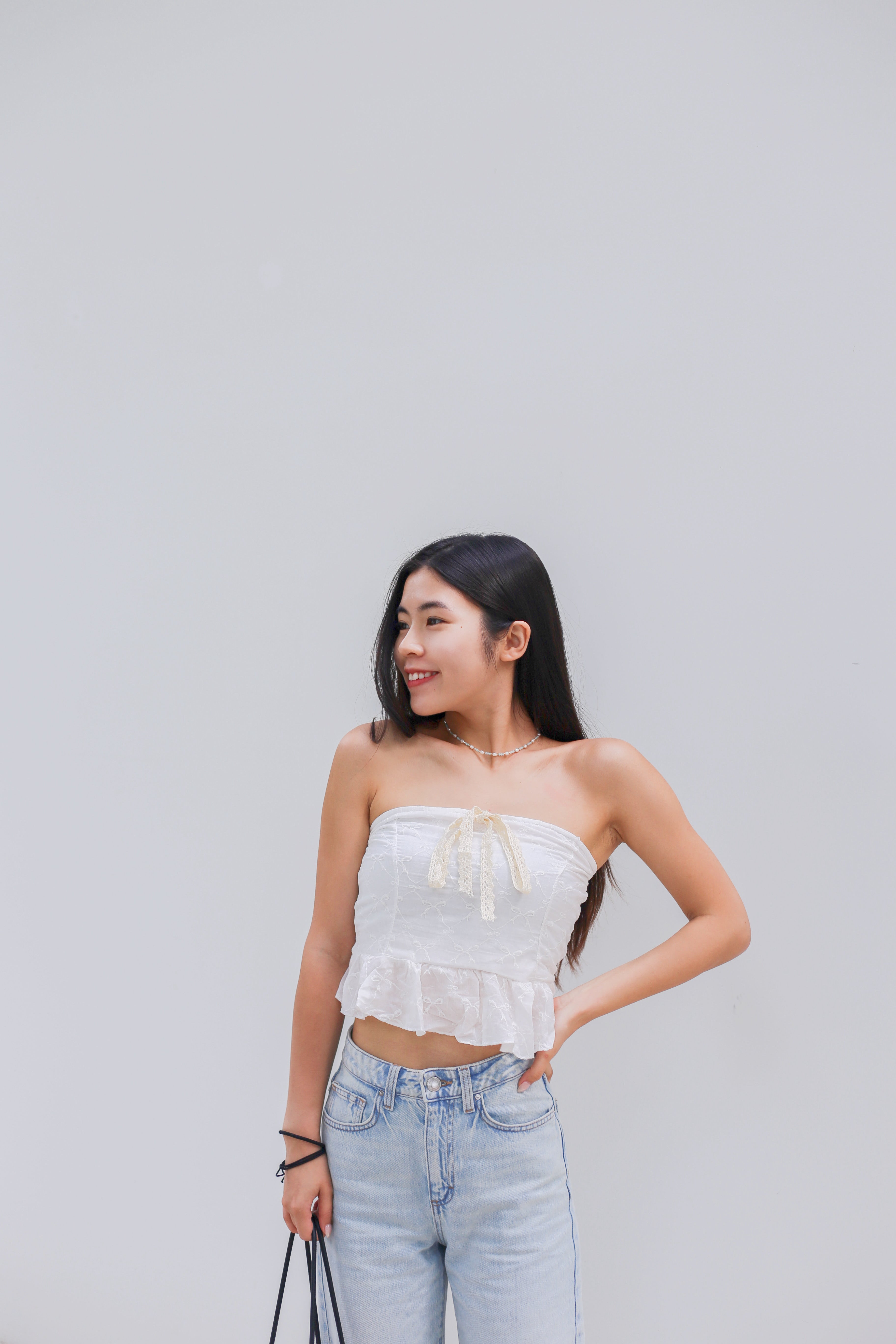 #T228 Ruffle Ribbon Tube Top