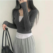 【假兩件長袖Crop Top】 Layered Long Sleeve Crop Top