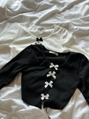 #T168 【超高性價比！】Long Sleeve Ribbon Crop Top