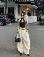 RECEPTIVE curved wide leg pants