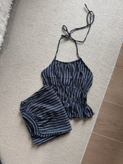 Striped Smocked Halter Top & Wide-Leg Pants Set