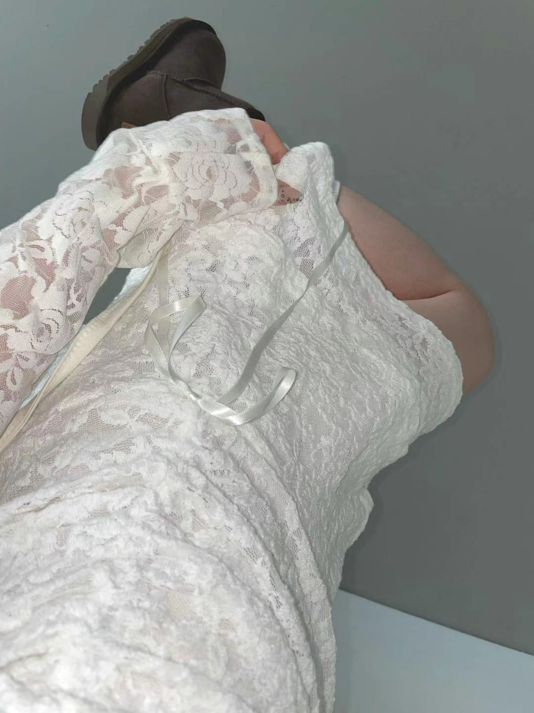 【歐美風平口繡花短裙】Solid Lace Tube Top Dress