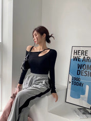 Solid Shoulder Cut Crop Top