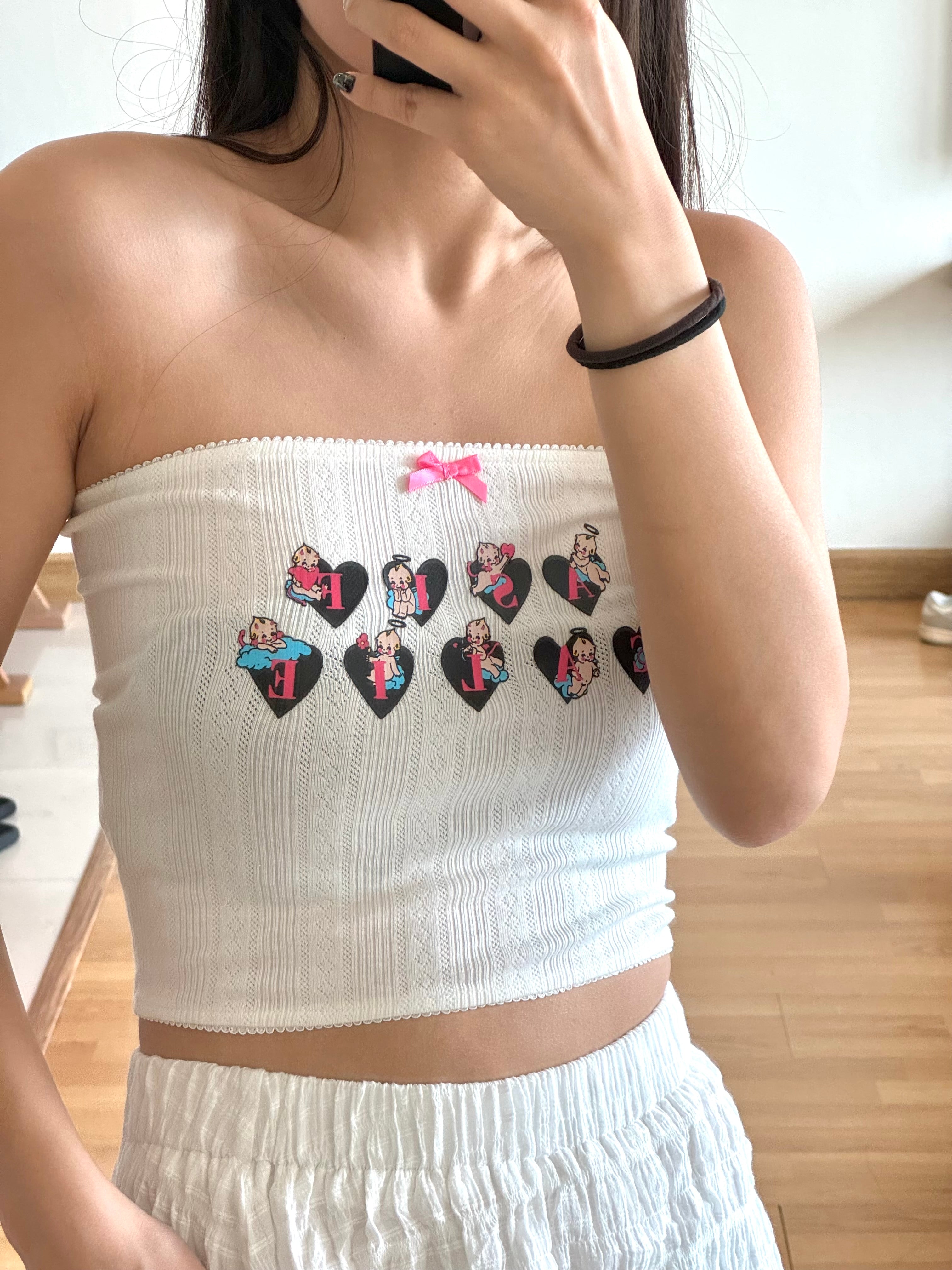 #T174 Letter Angel Crop Tube Top