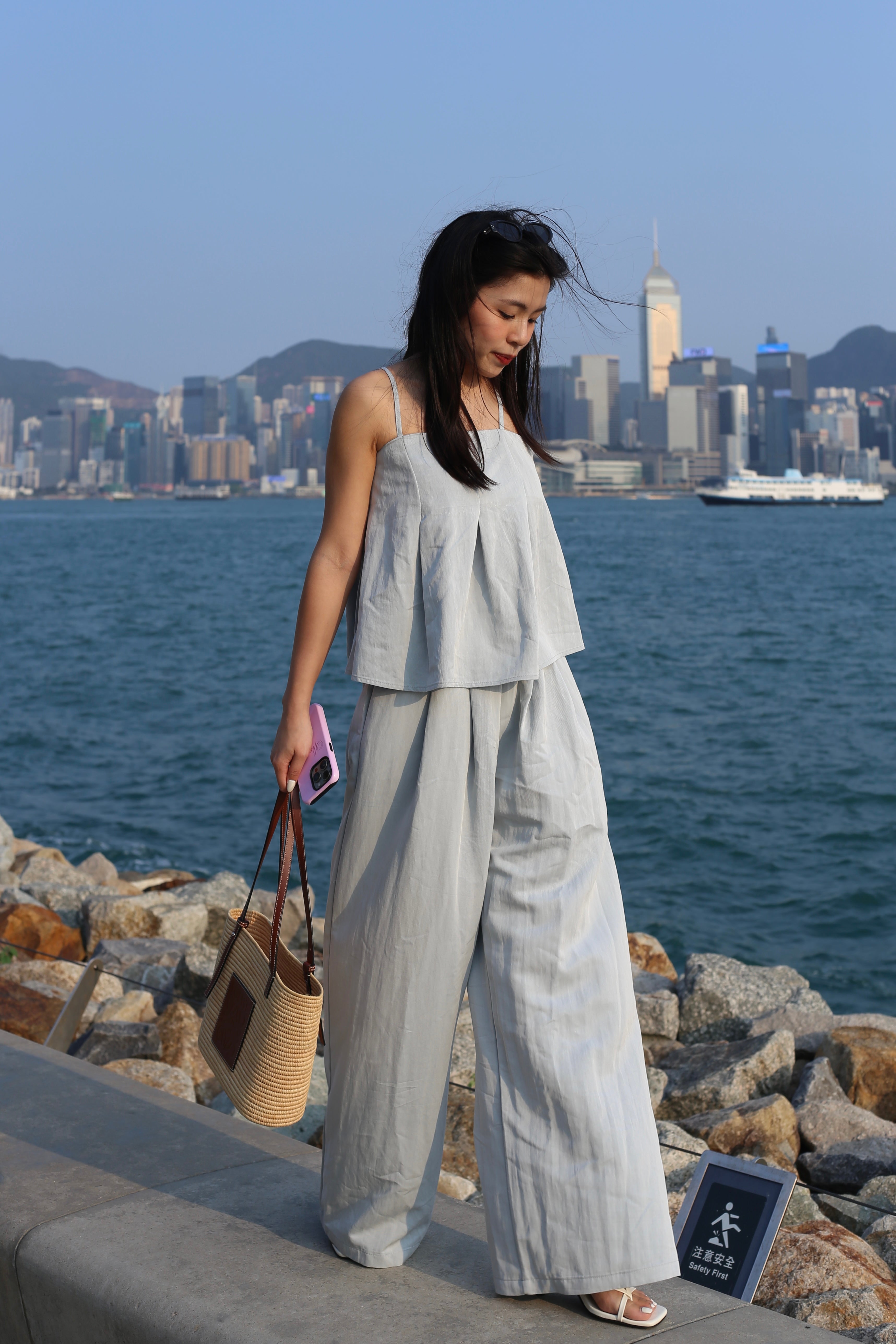 【超舒適慵懶渡假套裝】Solid Cami Top With Wide Leg Pants Set