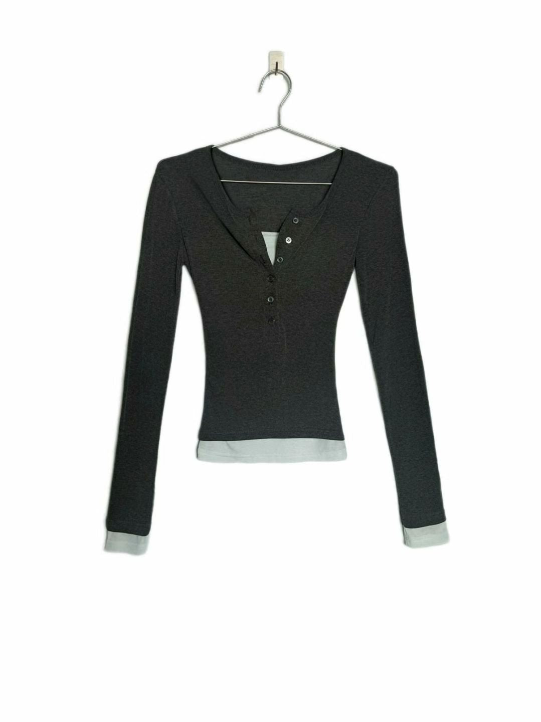 【假兩件長䄂Top🎶】Double Layered Button Front Long Sleeve Top