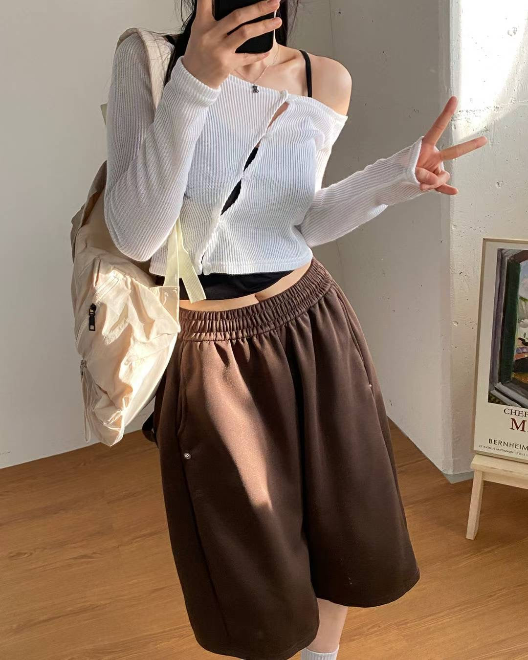 【單肩長袖Crop Top】 Sheri Unbalanced Long Sleeve Crop Top