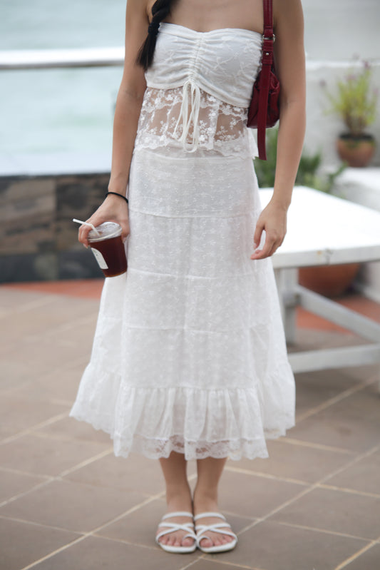 #T217 Lace Ruffle Maxi Skirt