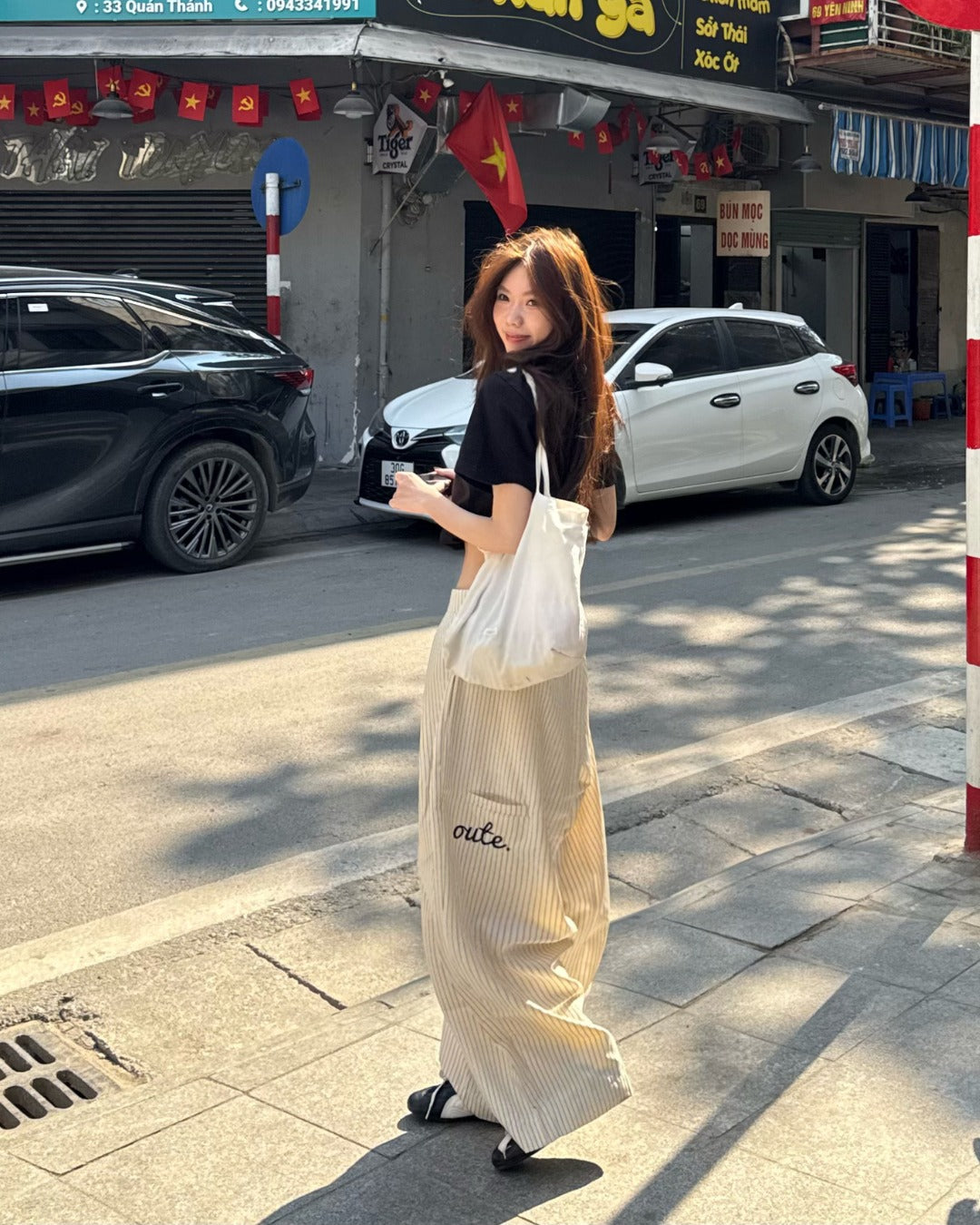 Outerity striped wide leg pants