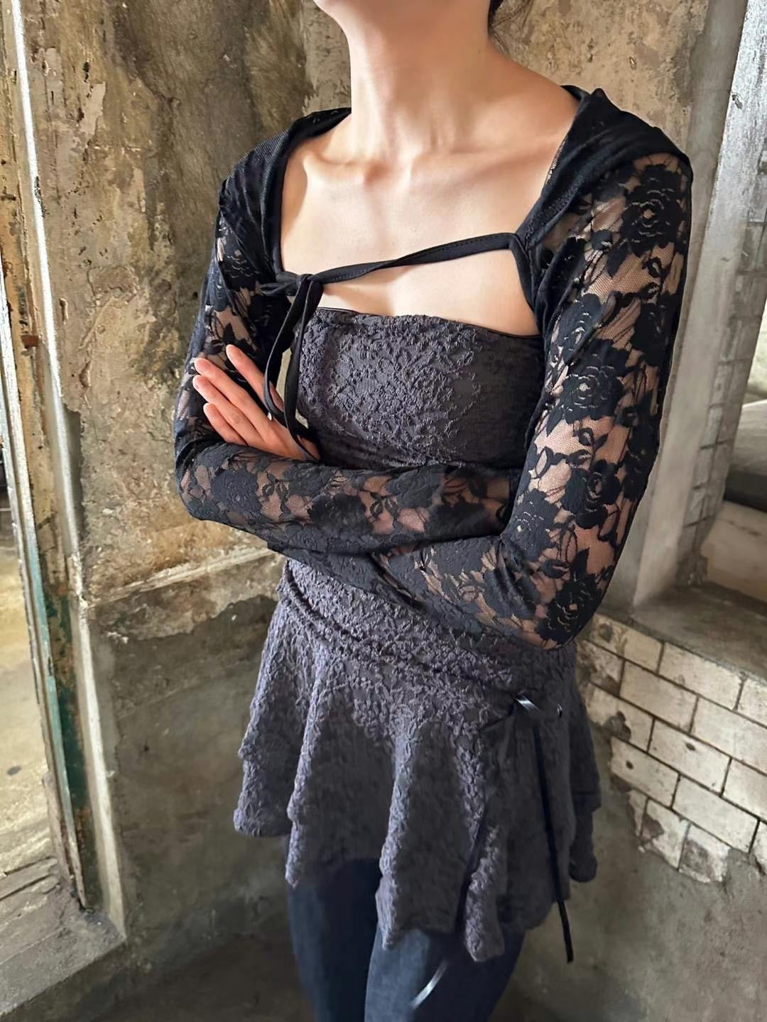 【歐美風平口繡花短裙】Solid Lace Tube Top Dress