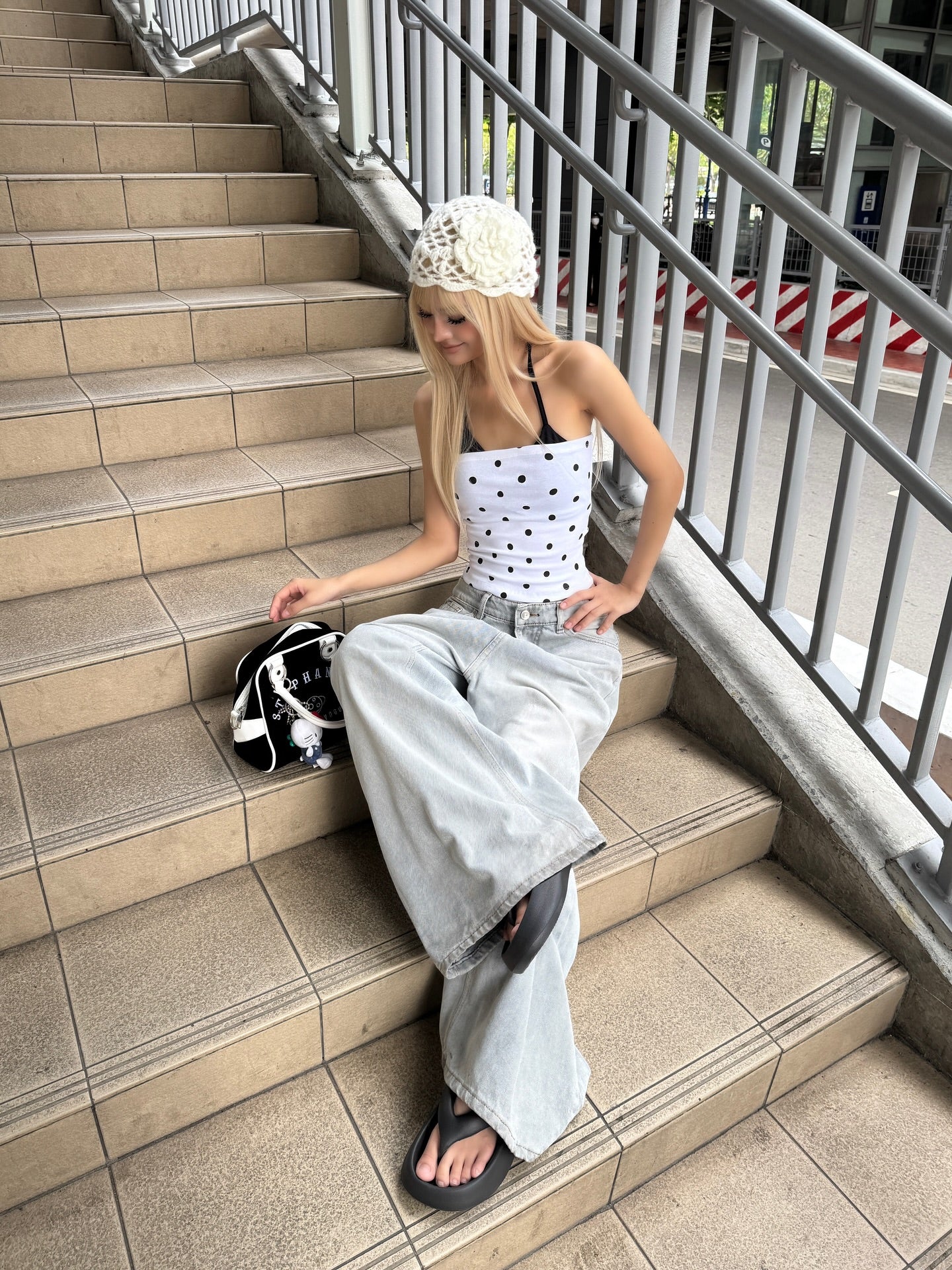 Bichan Strapless Polka dot Top