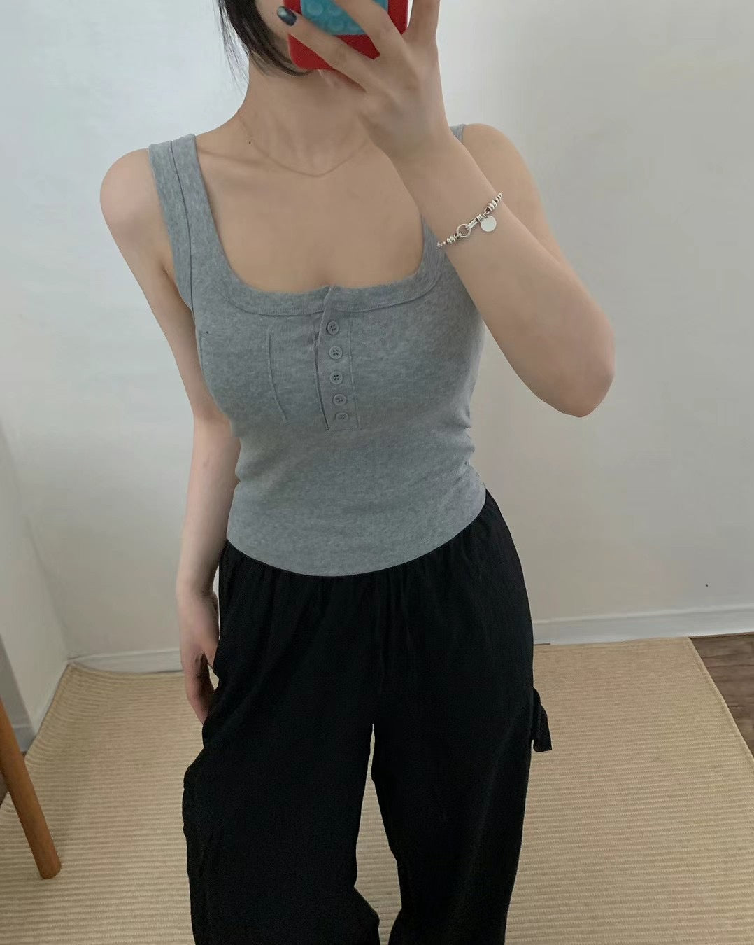 【✔️PAD｜方領設計】Squared Neck Button Front Padded Bra Top