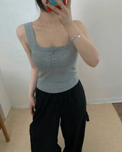 【✔️PAD｜方領設計】Squared Neck Button Front Padded Bra Top
