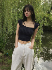 【方領氣質upupup!!!】Squared Neck Baby Crop Top