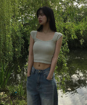 【方領氣質upupup!!!】Squared Neck Baby Crop Top
